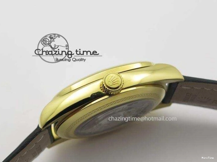 MiroTime 0114 Stylish Cellini Date YG White Stick Dial On Black Leather Strap A 3881